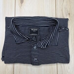 Todd Snyder Men's Long Sleeve Polo Shirt Navy Blue Striped Size Medium Crop